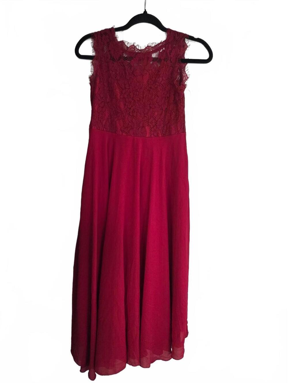 SHEIN Red Lace and Chiffon Midi Dress for Girls Size 11-12Y